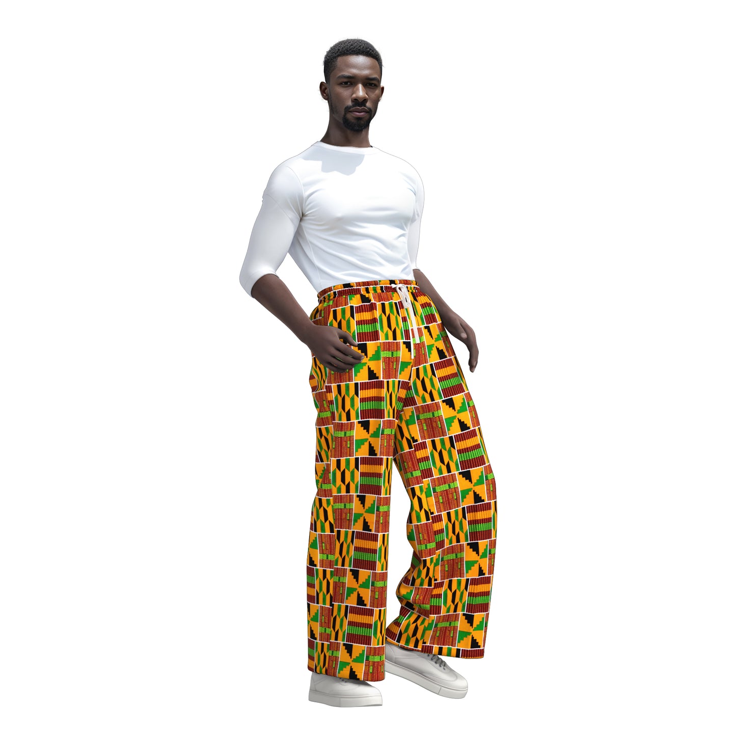 African Print Drawstring Waist Wide Leg Pants