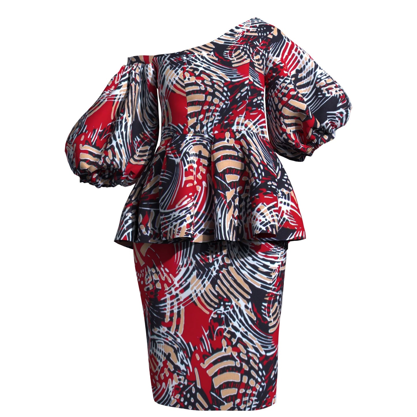 Slimming African Print Asymmetrical Neck Mini Skirt Two-Piece