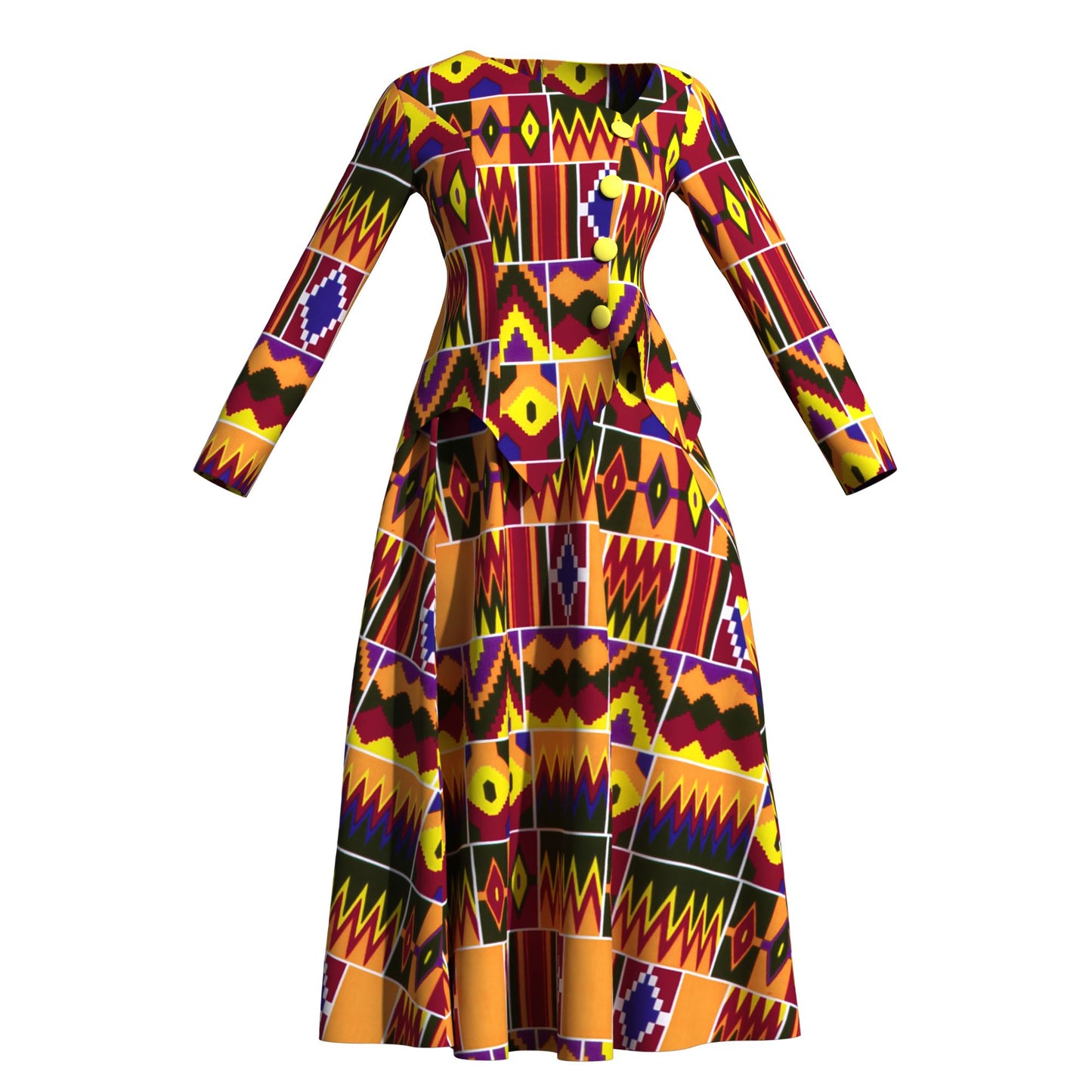 African Apparel Ankara Wax Print Asymmetric Hem Wrap Top & Maxi Skirt Se