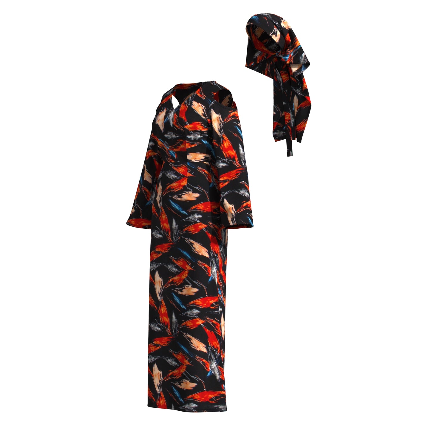 African Print High Waist Pleated Cold Shoulder Party Dress