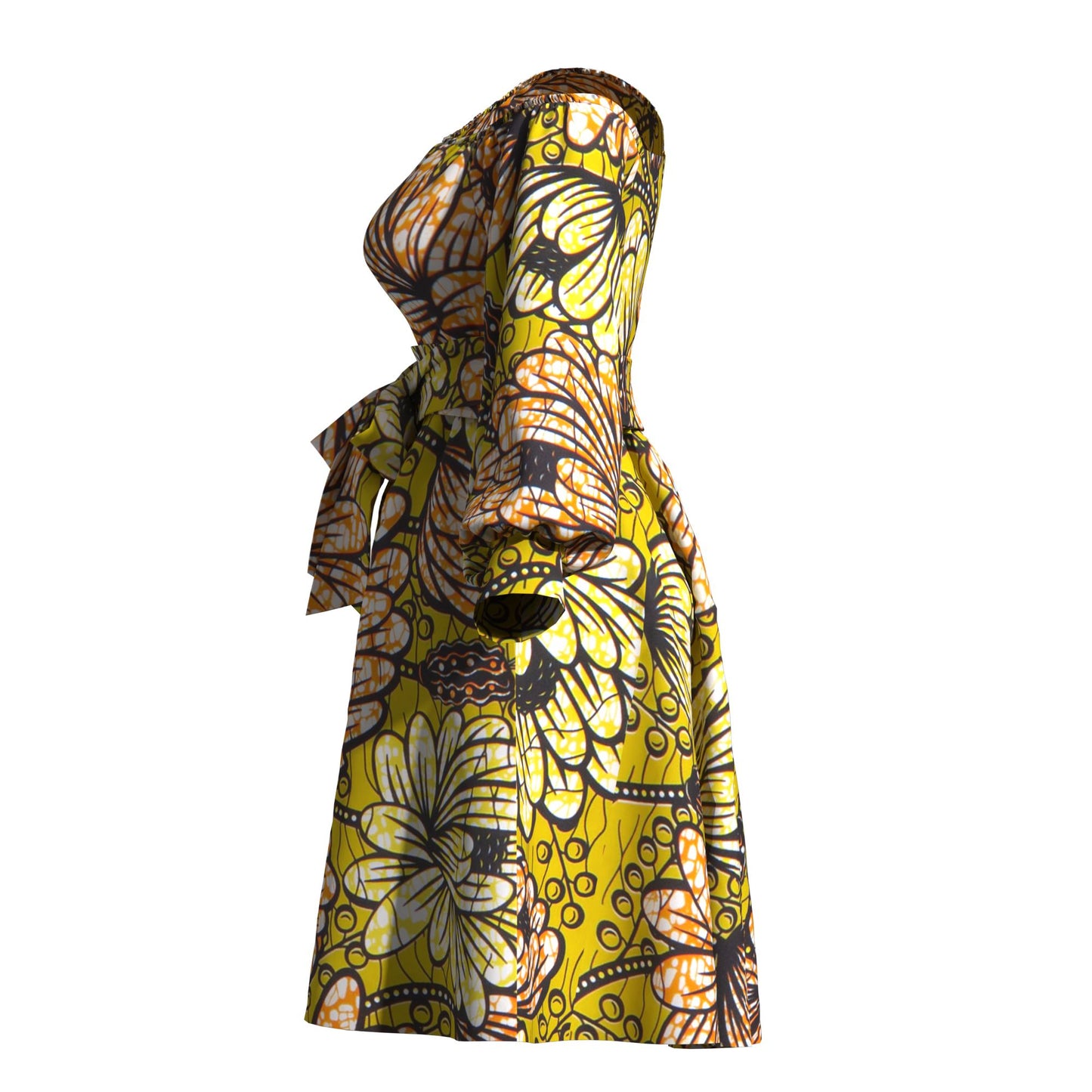 Classic African Wax Print Asymmetrical Dress, Paired with Same-Print Belt