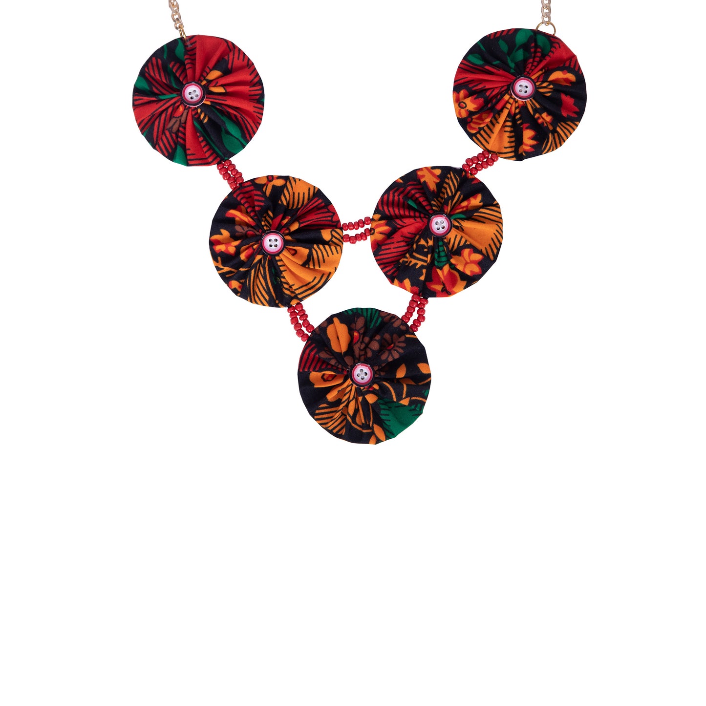 African Women Ankara Fabric Button Statement Necklace & Earring Set Accessories