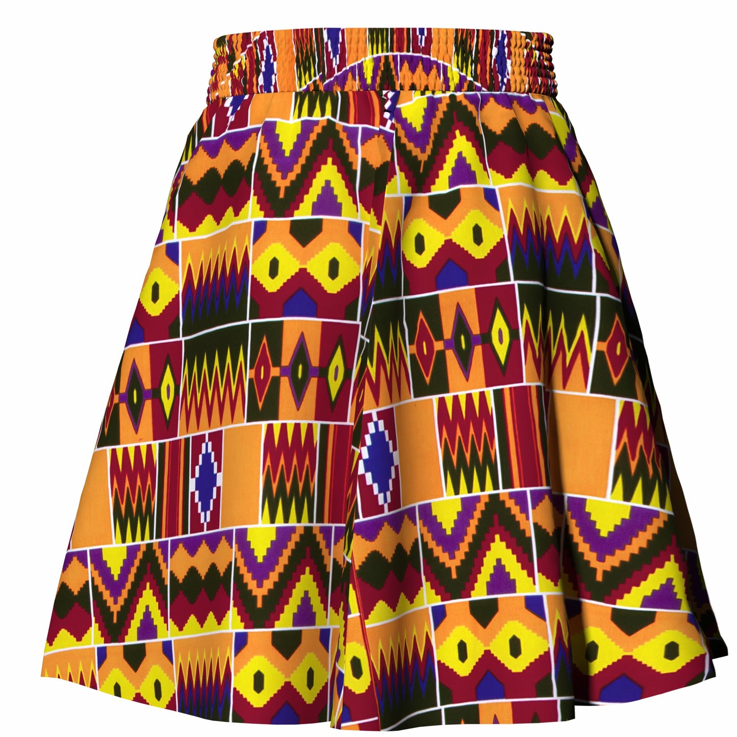 African Print High Waist Swing Skirt with Elastic Waistband