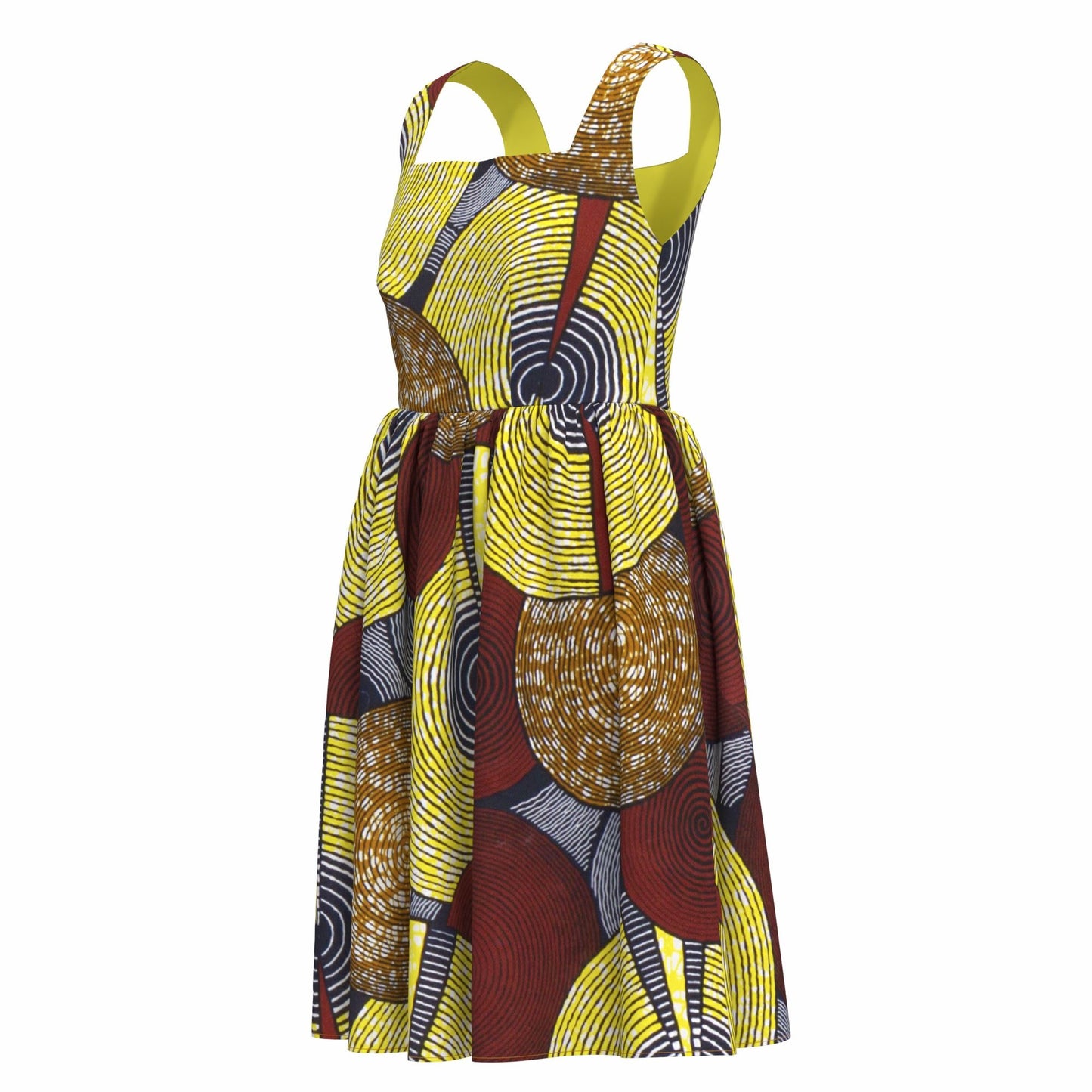 African Print Square Neck Sleeveless A-Line Midi Dress
