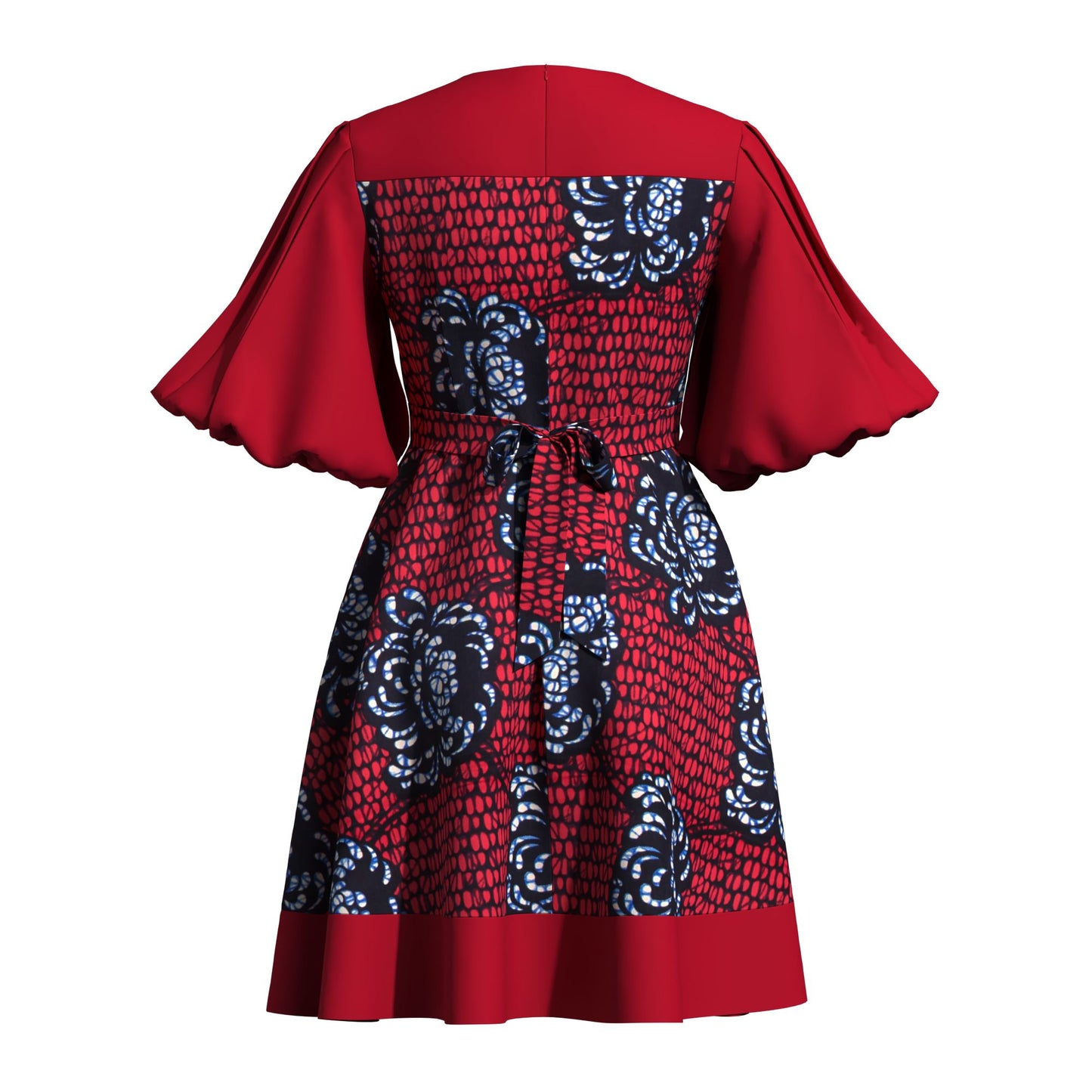 High Waist African Ankara Print Color Block Dress