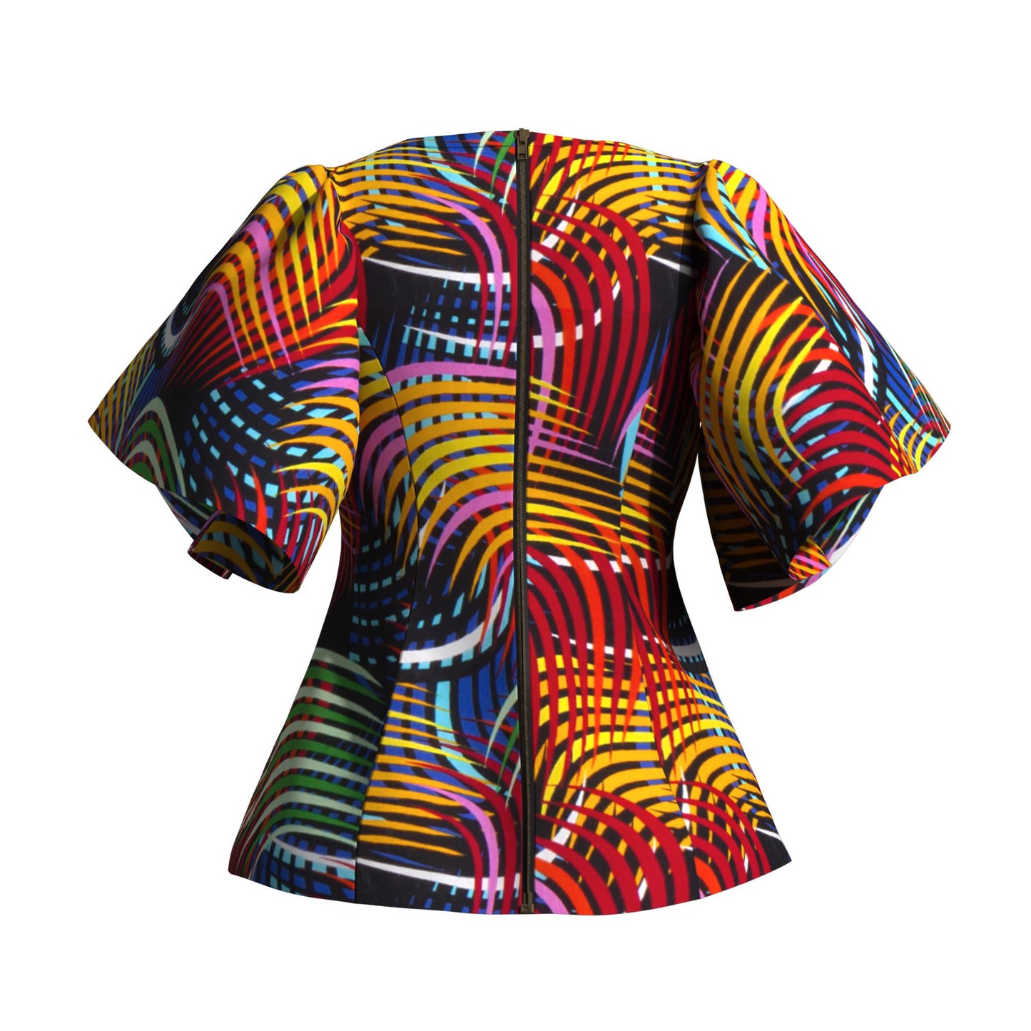 African Print Fitted Waist Flounce Sleeve Top
