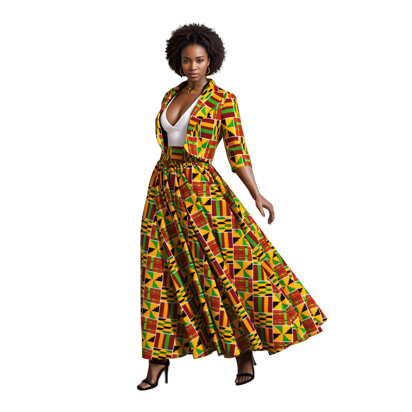 Ankara African Print Two-Piece Blazer & High Waist Maxi Skirt Set