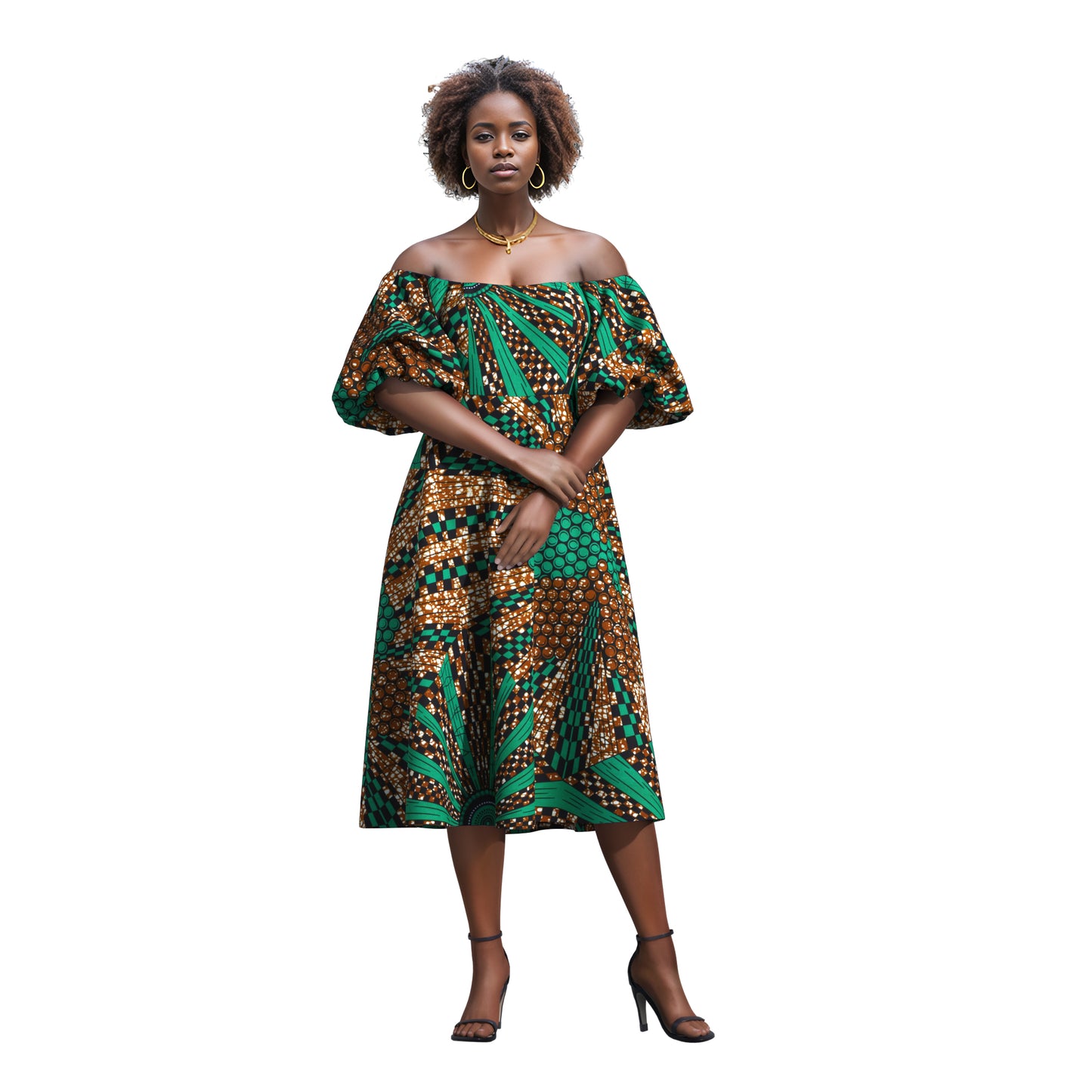 Bold Pattern Ankara Off Shoulder Dress, Breathable High-Quality African Fabric Fashion Dress