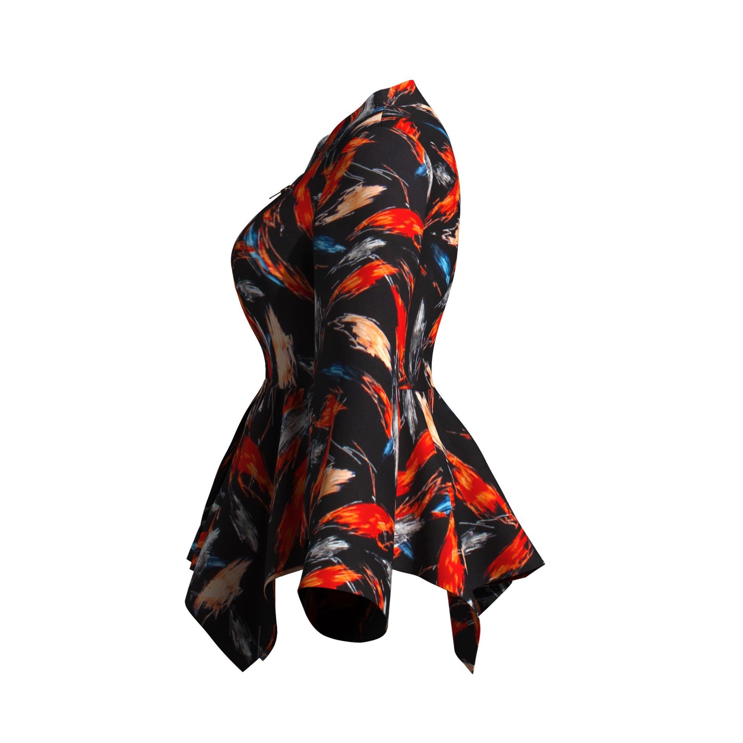 Kente Print Asymmetric Peplum Top with Bell Sleeves