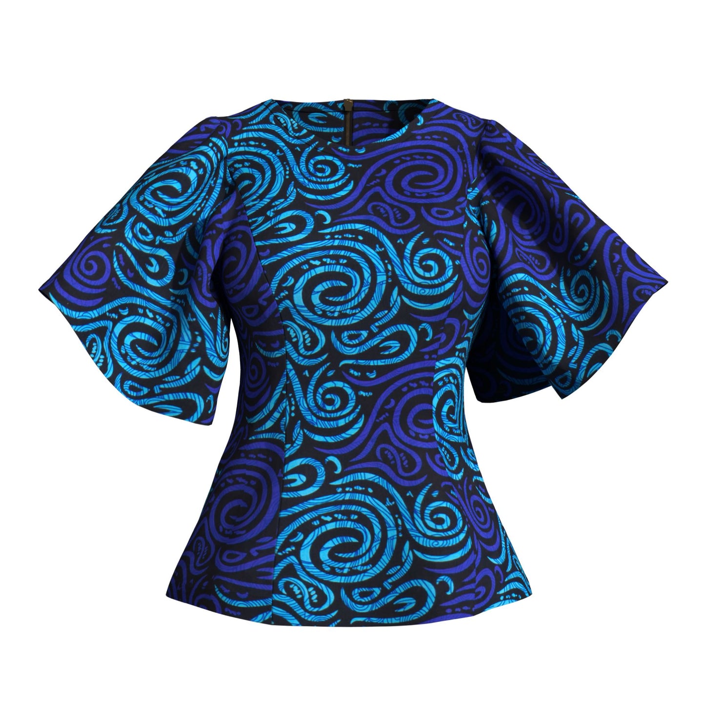 African Print Fitted Waist Flounce Sleeve Top