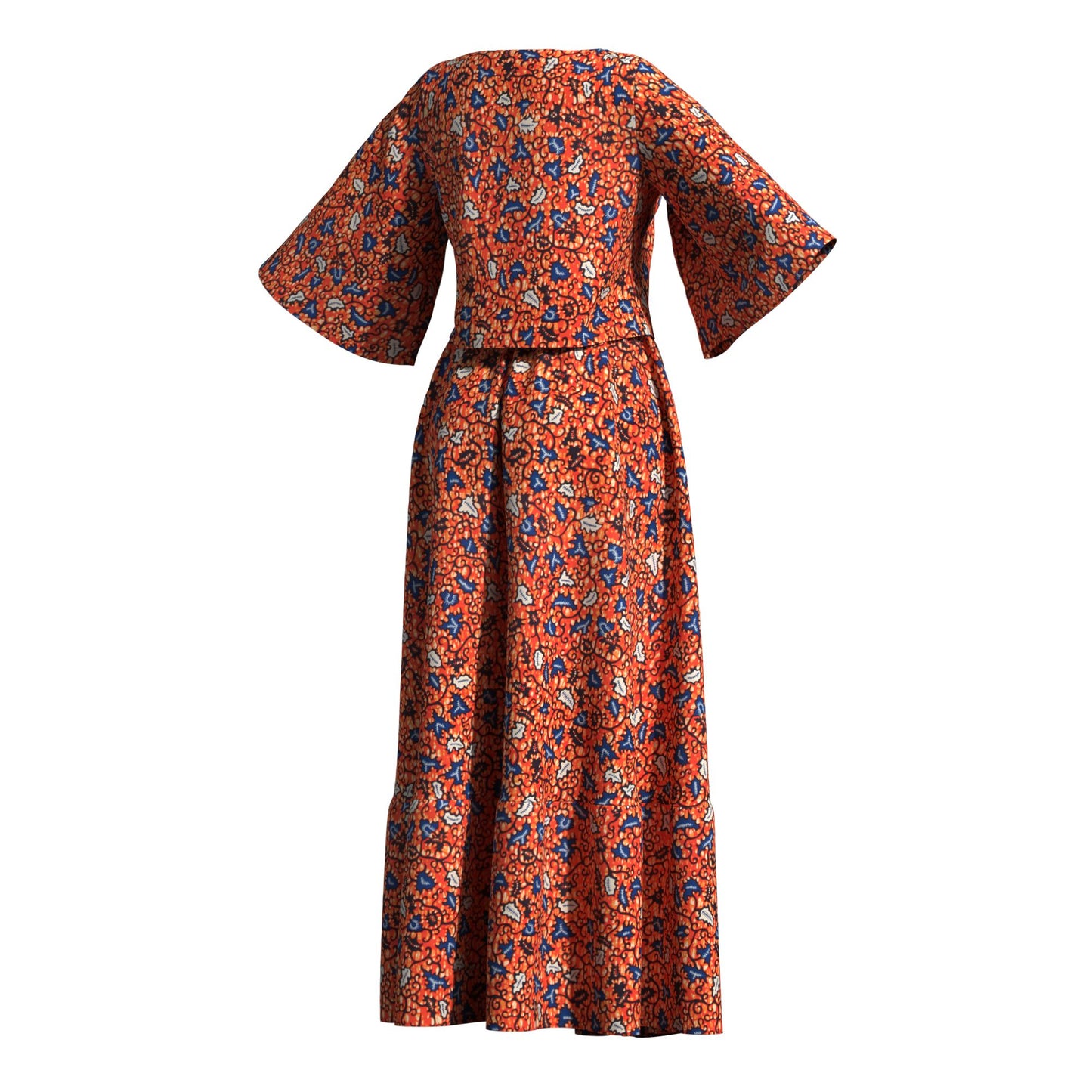African Print Two Piece Outfit Women Notch Neck Crop Top & Tiered Maxi Skirt Set High Waist Slimming Matching Suit