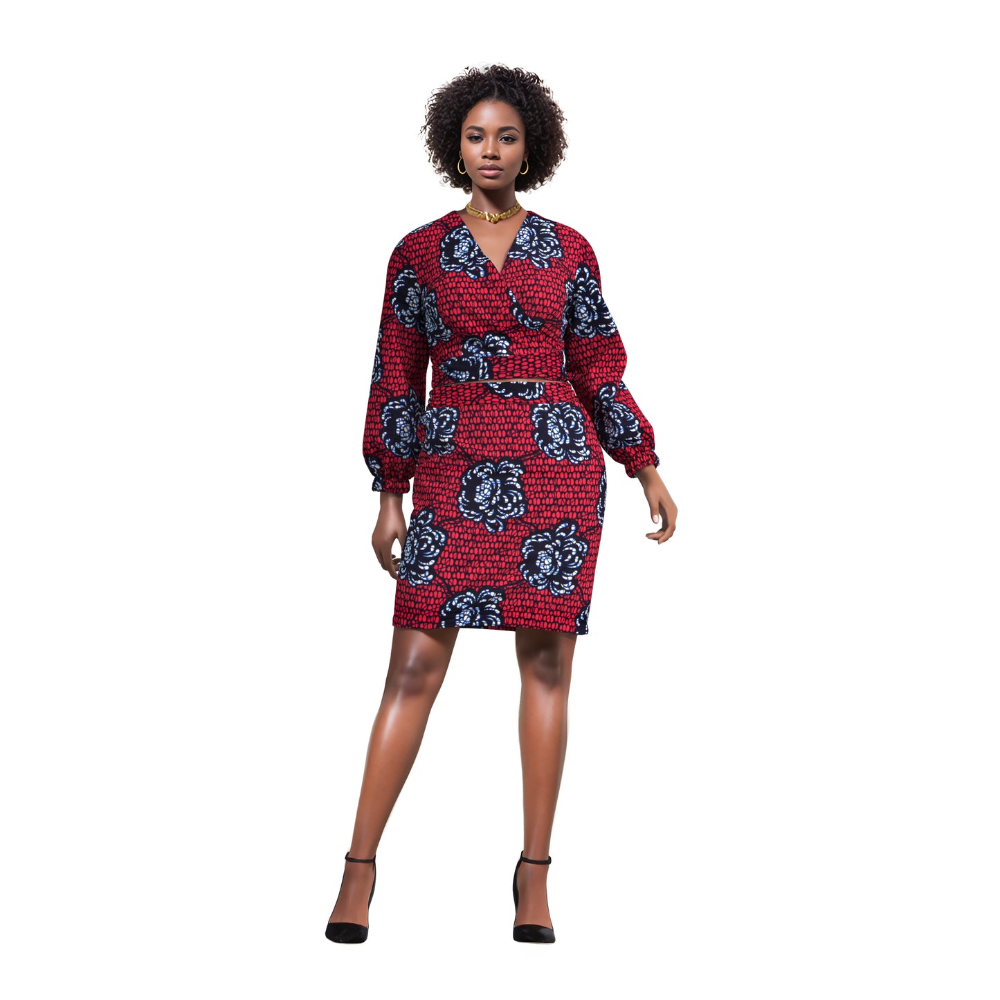 African Print Wrap Tie Top & Bodycon Mini Skirt Two Piece Outfit