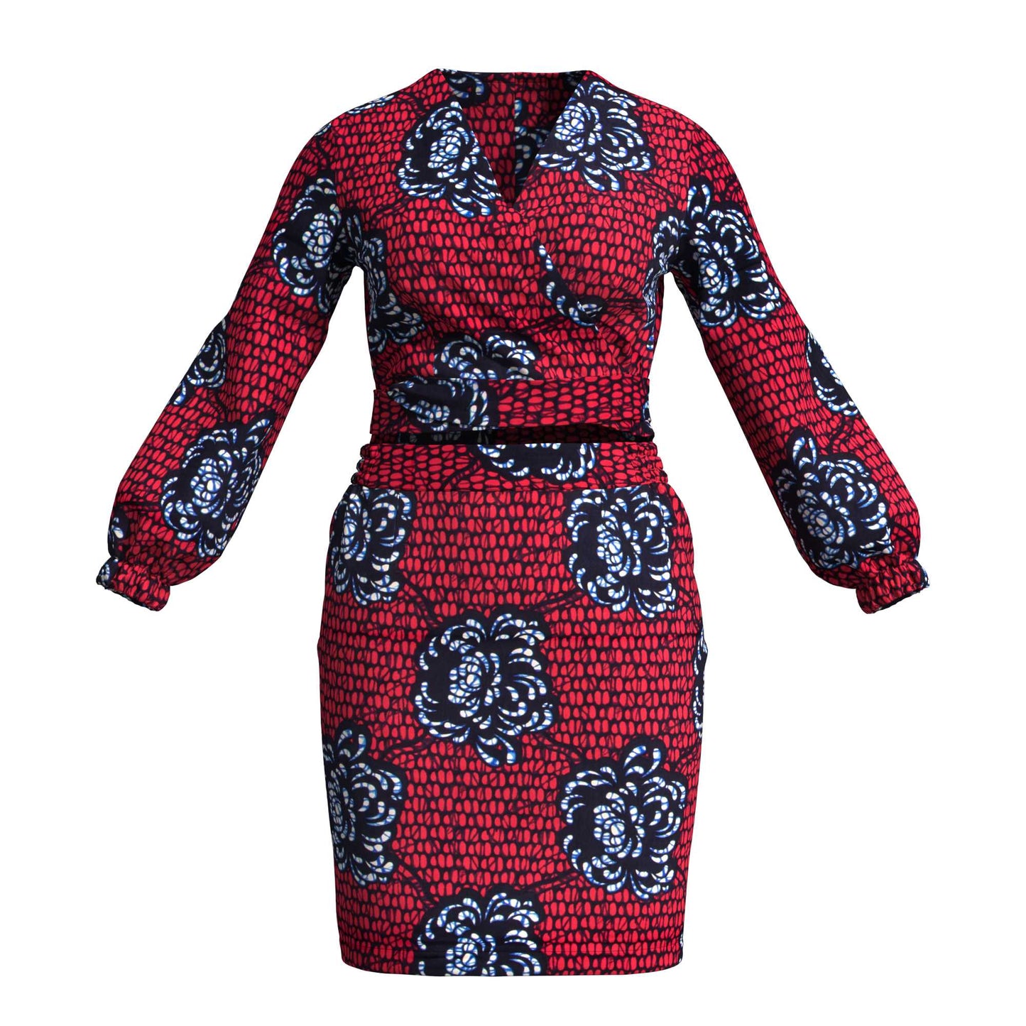 African Print Wrap Tie Top & Bodycon Mini Skirt Two Piece Outfit