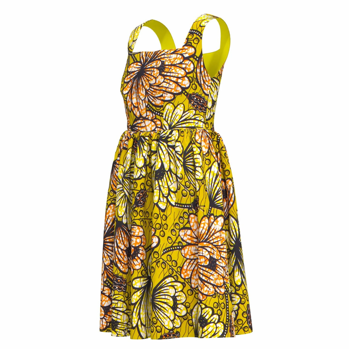 African Print Square Neck Sleeveless A-Line Midi Dress