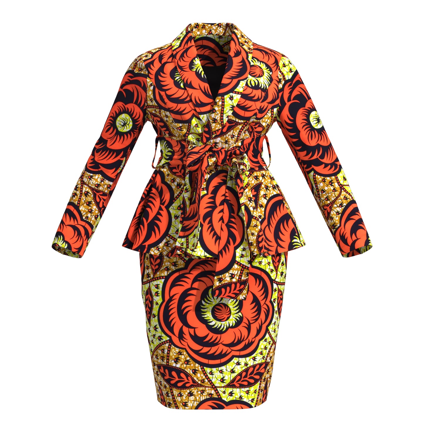 Women's African Floral Print Set Peplum Top & Skirt Suit with Belt Wedding Guest Outfit