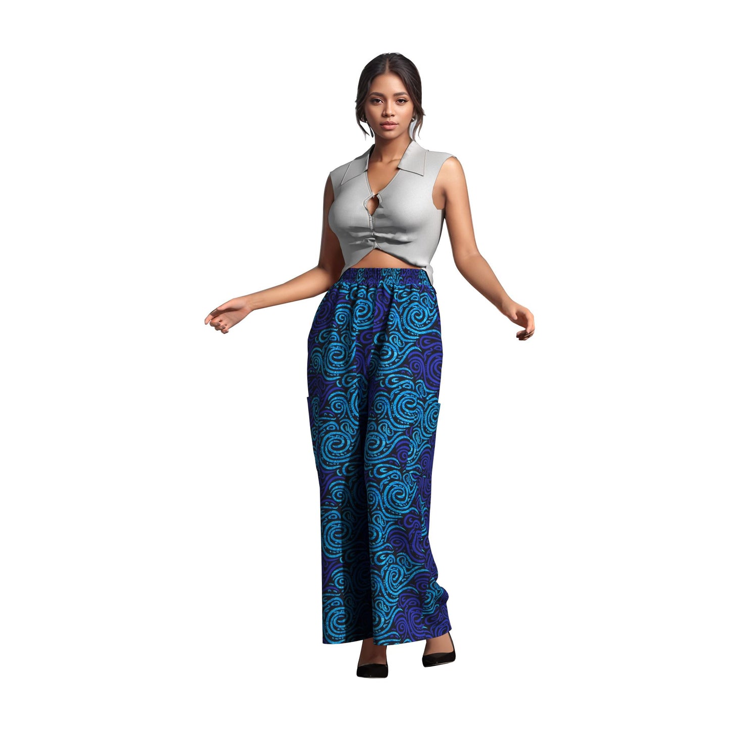 African Print Couple Style Elastic Waist Casual Pants