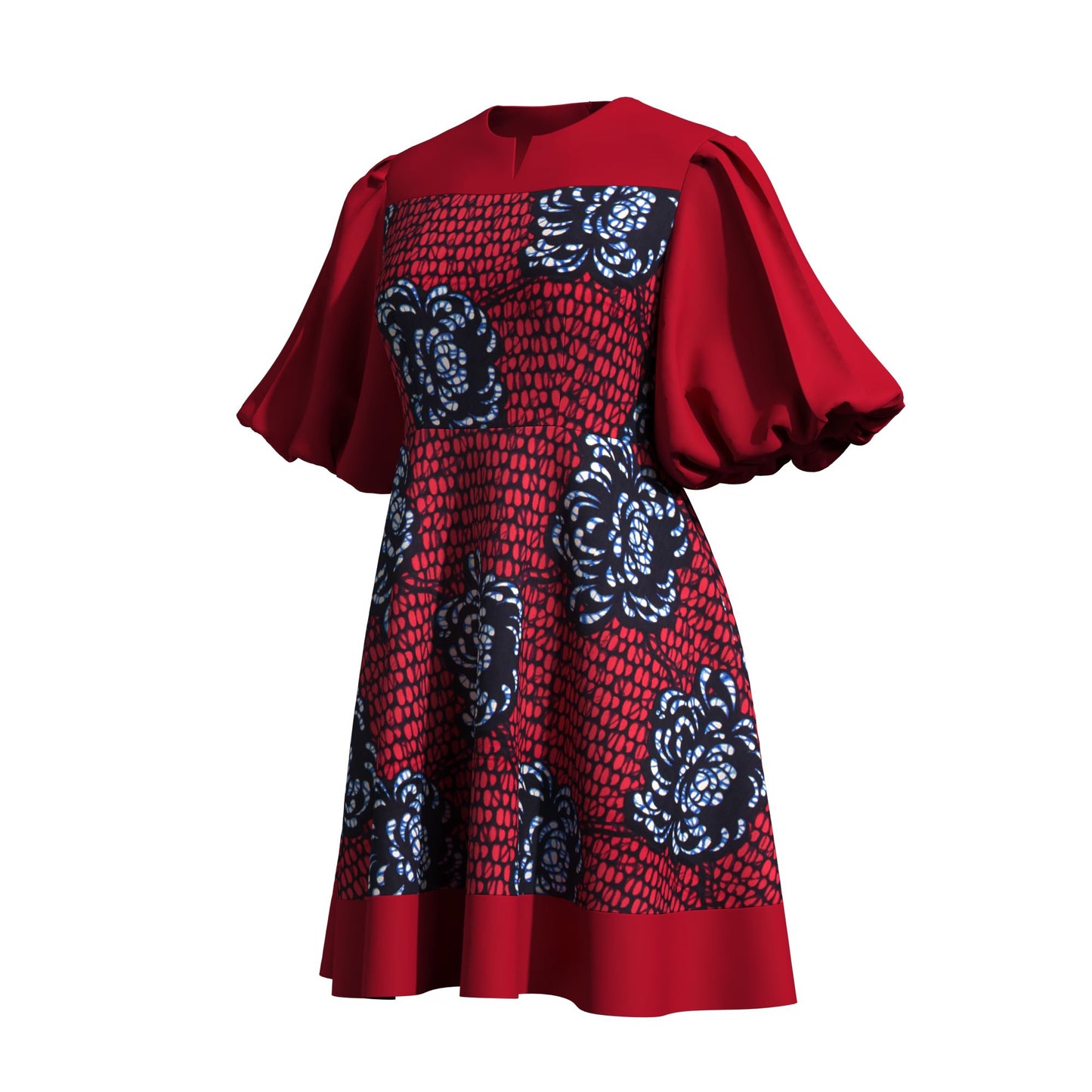 High Waist African Ankara Print Color Block Dress