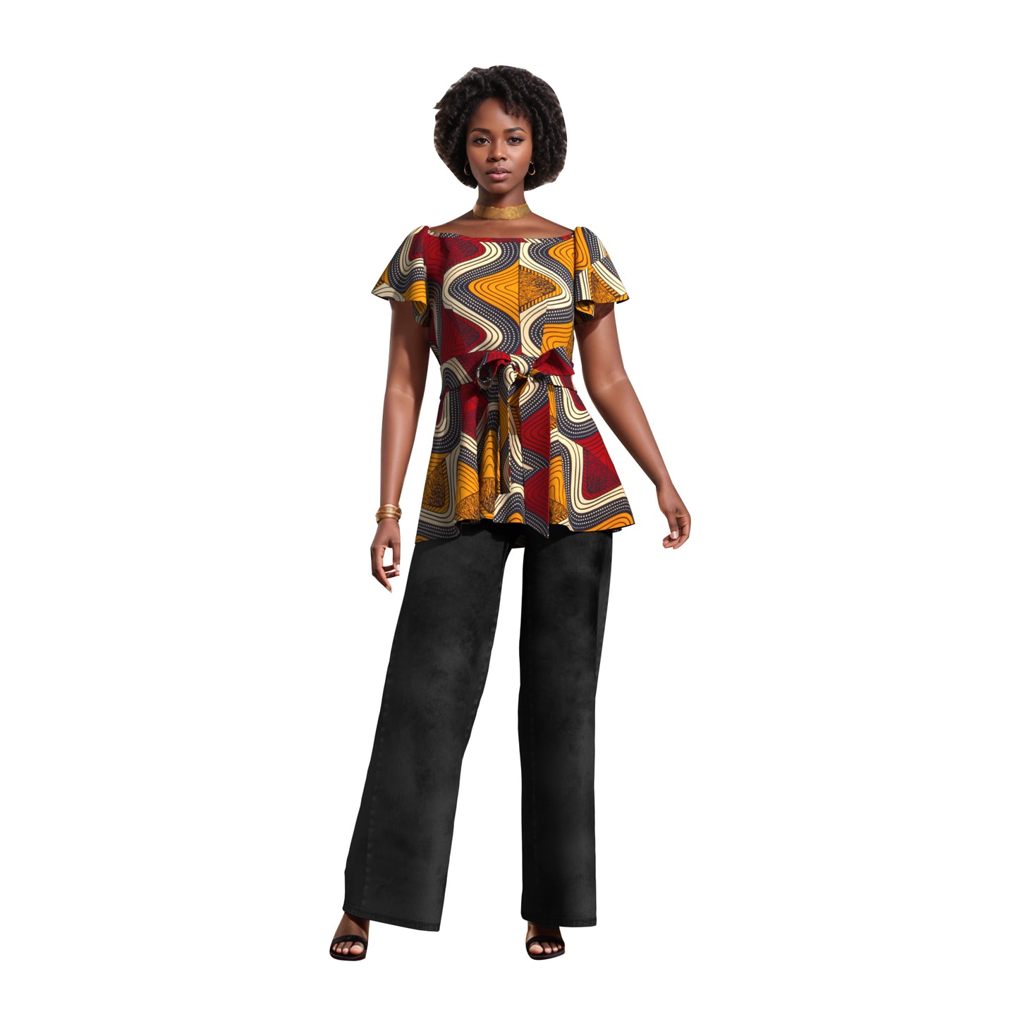 Ankara Print Plus Size Inclusive Off-Shoulder Peplum Blouse