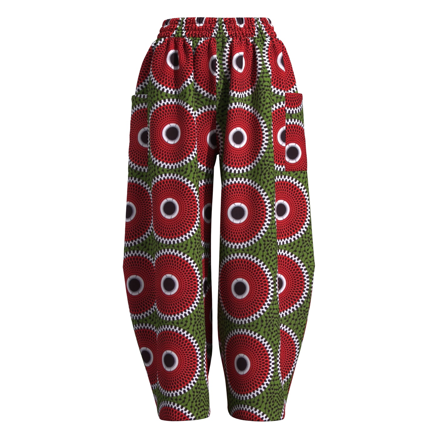 Artistic Abstract Circle Print High-Waist Balloon Pants – Vibrant Afrocentric Wide-Leg Trousers with Pockets
