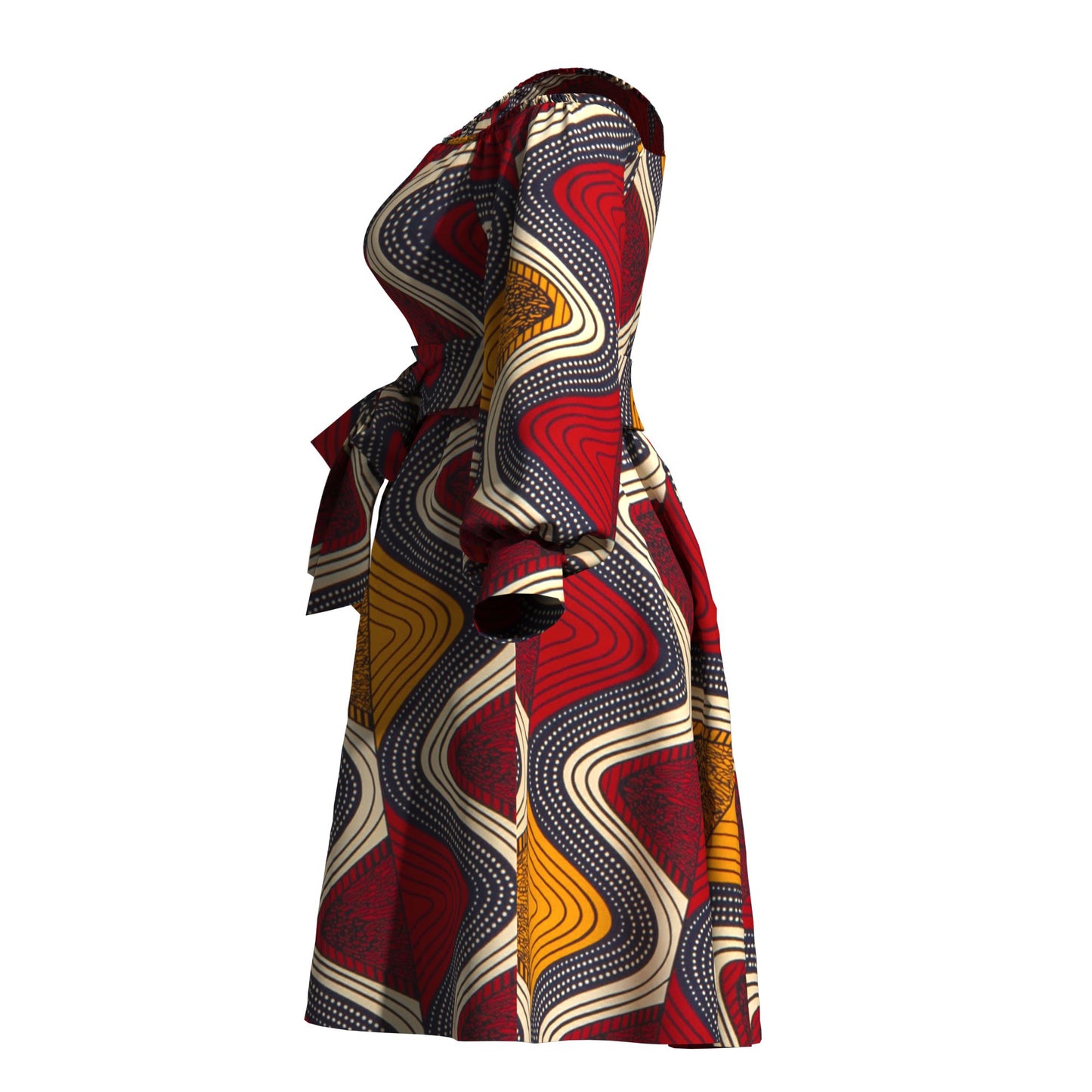 Classic African Wax Print Asymmetrical Dress, Paired with Same-Print Belt