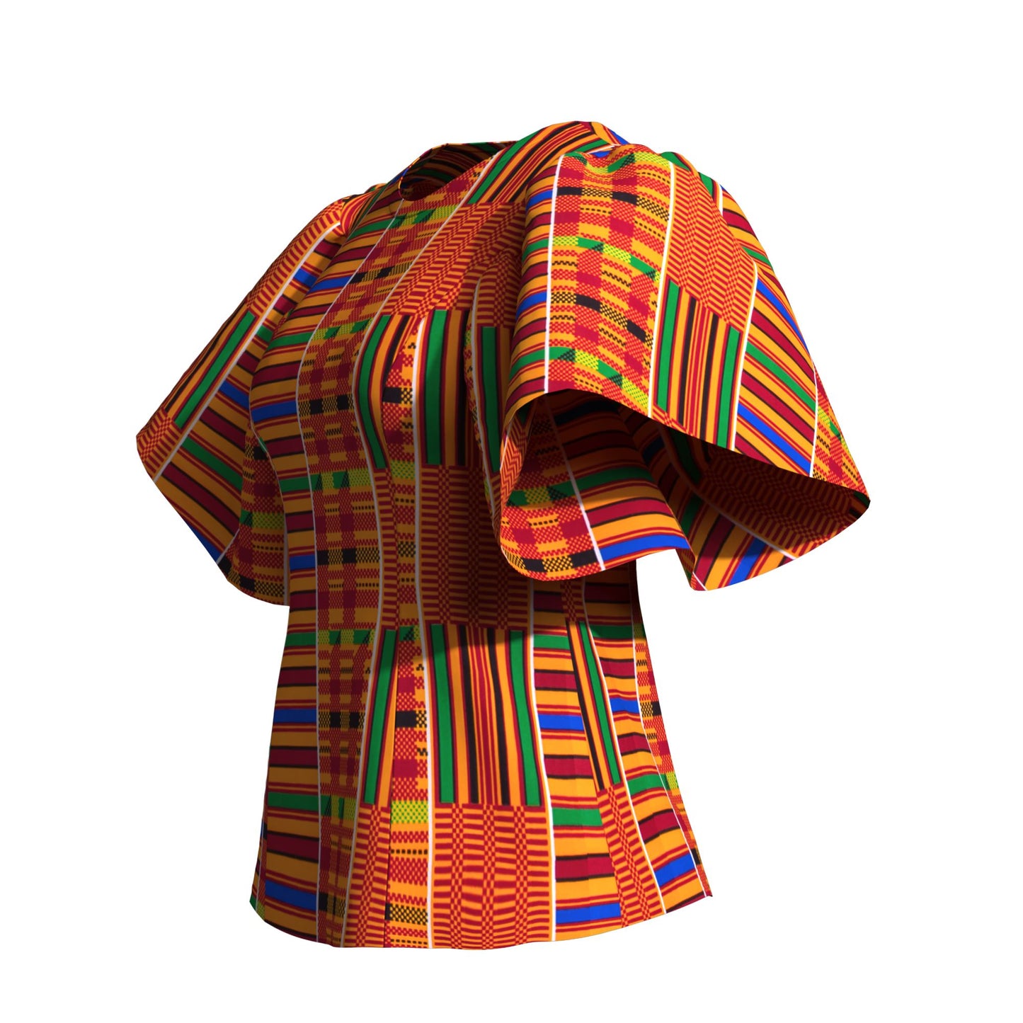 African Print Fitted Waist Flounce Sleeve Top
