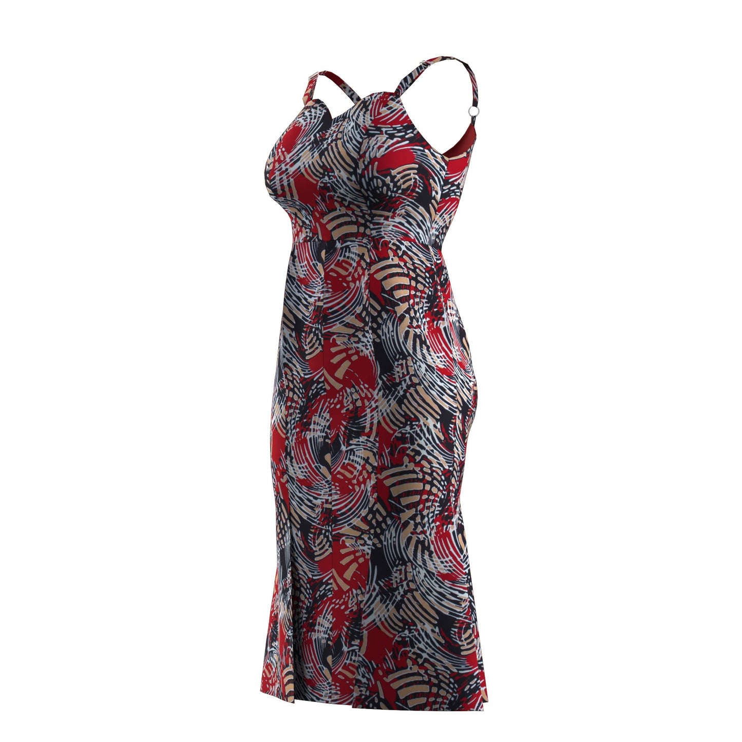 Ankara Print Sweetheart Neck Bodycon Midi Dress with Slit