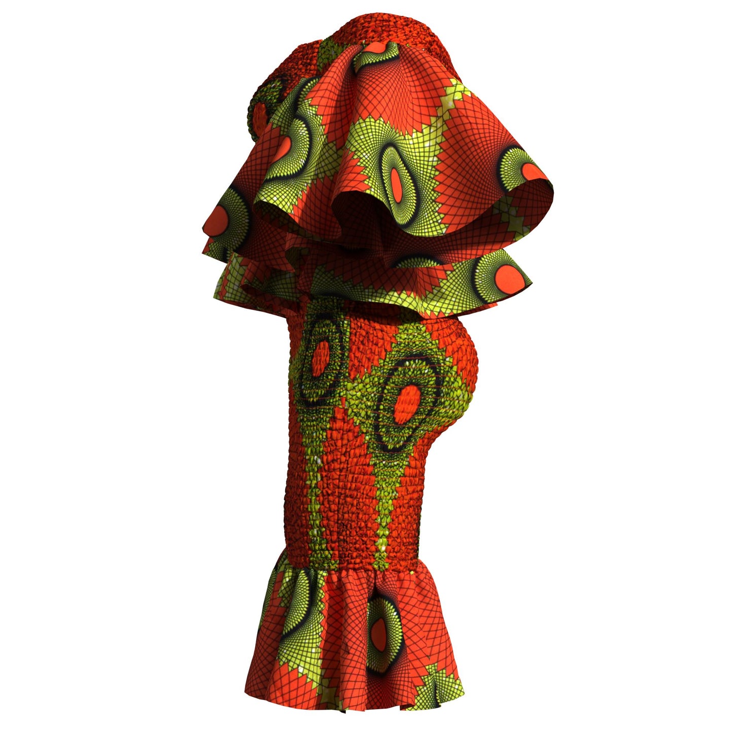 Smocked African Print Two-Piece Outfit with Flounce Sleeves