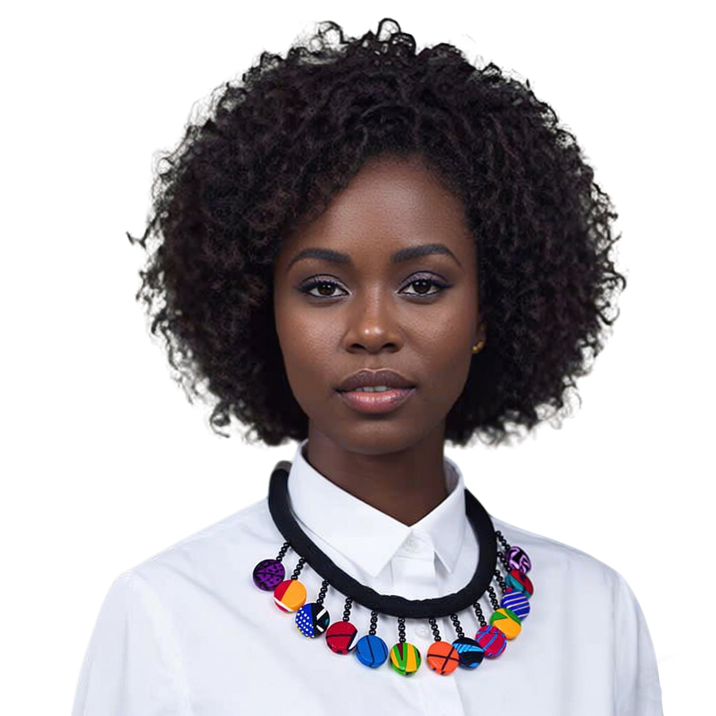 Ladies Kente Geometric Print Multi Round Fabric Button Bib Choker Adjustable Extension Chain Women Outfit Accessories