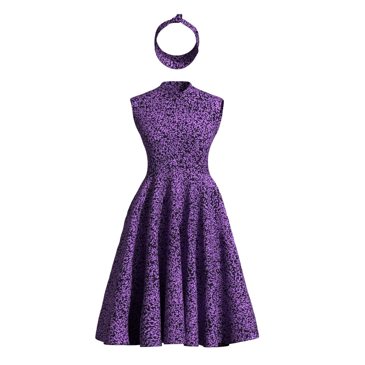 Ankara Print High Neck Sleeveless Midi Dress with Headband