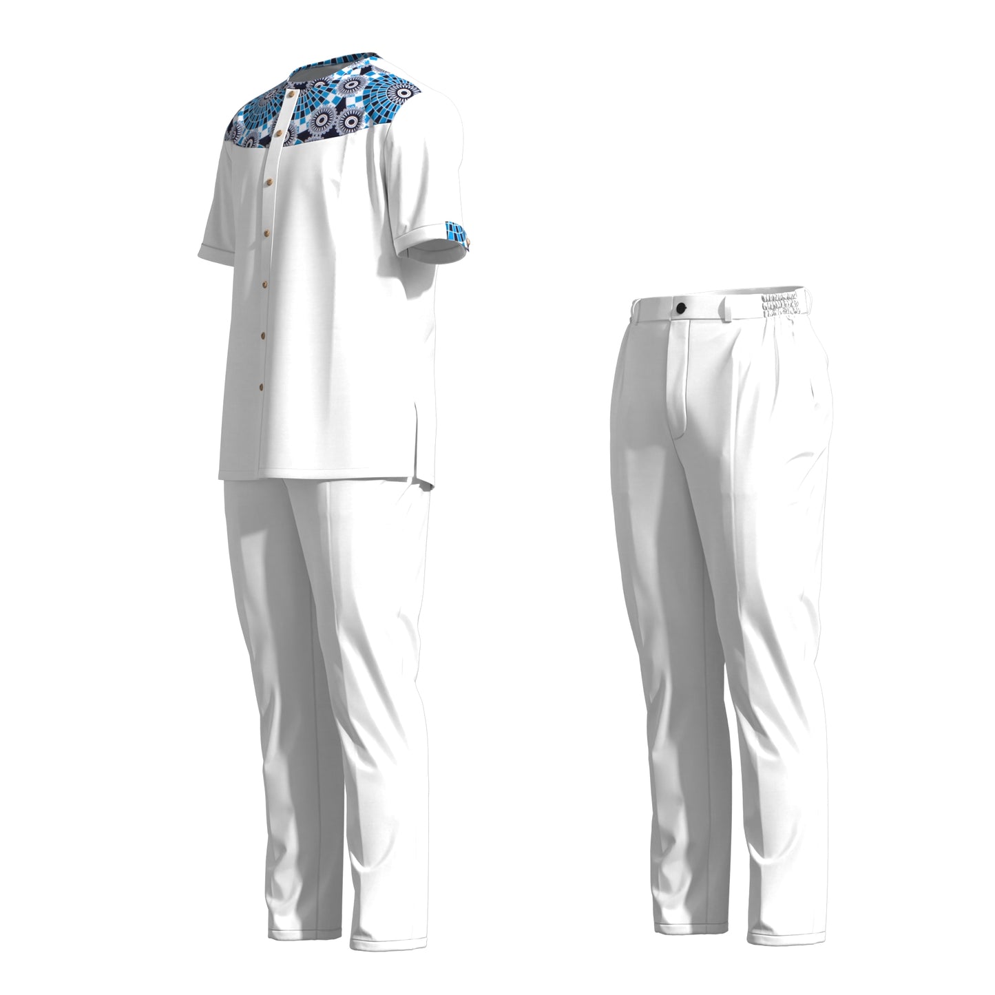 African Print Patchwork Short Sleeve Shirt & Pants Set