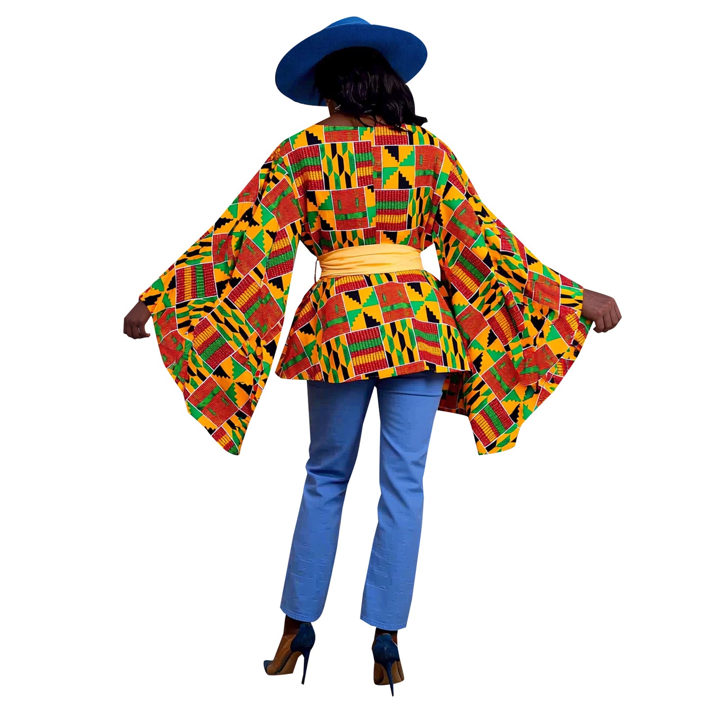 Women's African Ankara Peplum Top Bell Sleeve & Belted Waist Party & Evening Wear
