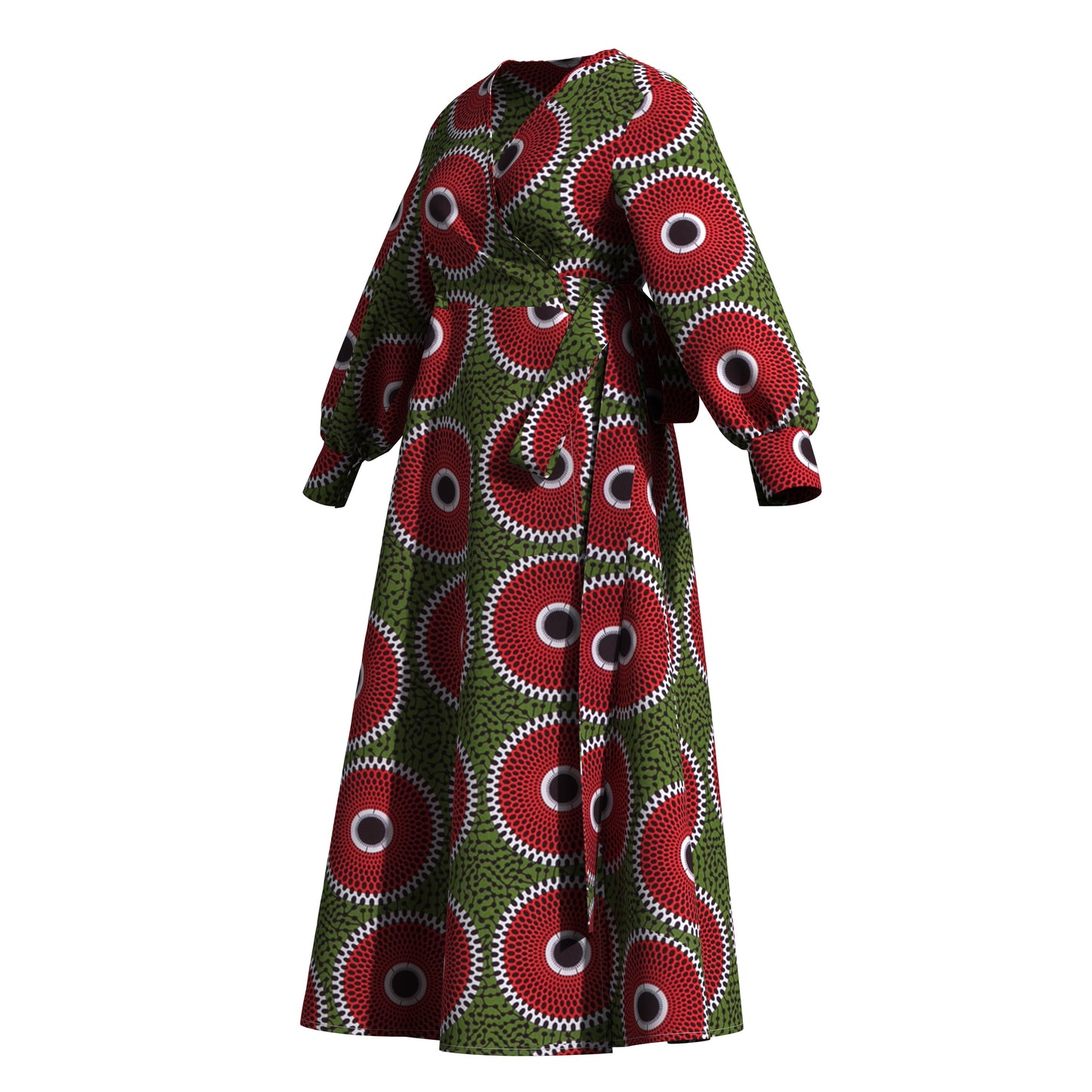 African Print Wrap Maxi Dress with Waist Tie