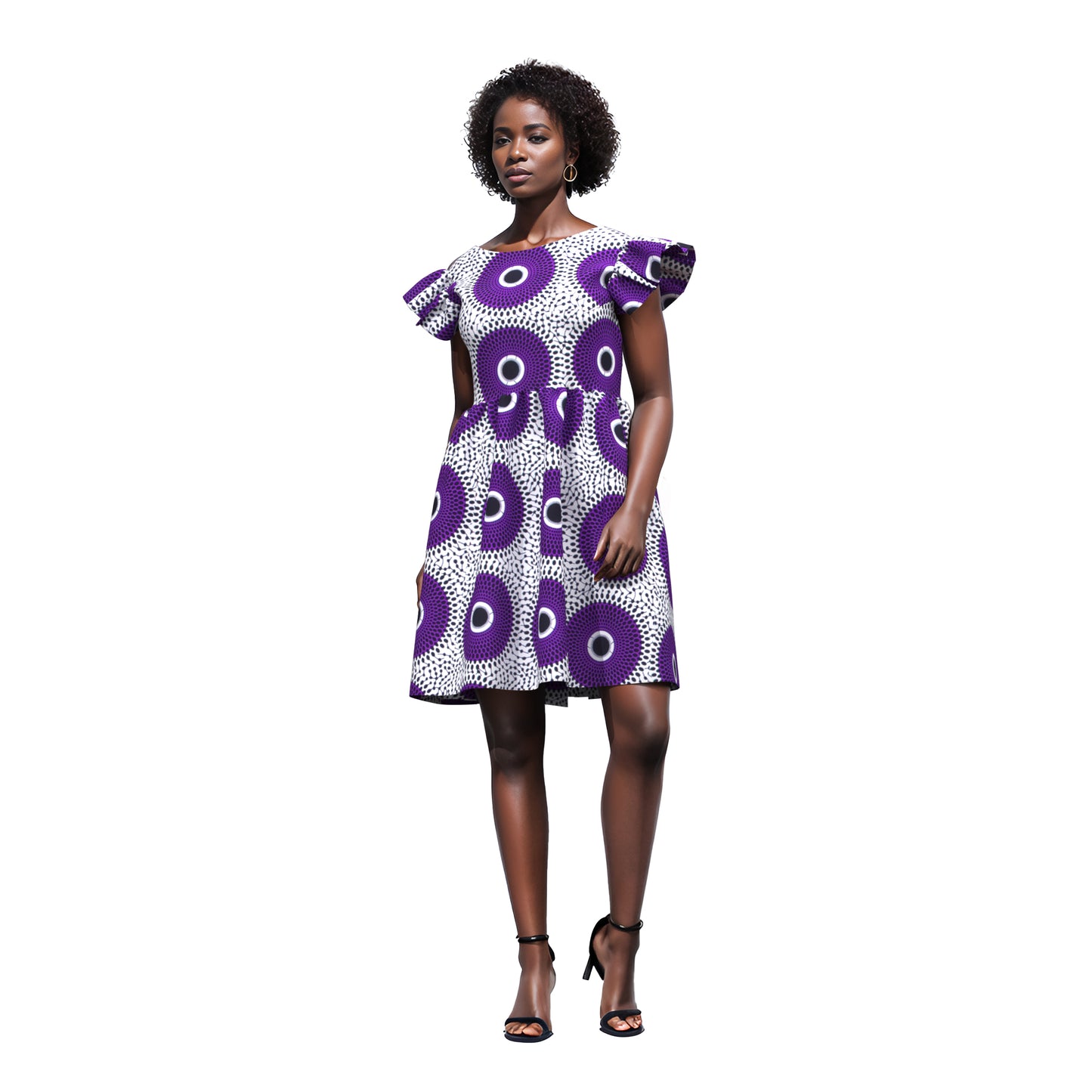African Print Pleated Sleeve Tie-Back Backless Dress