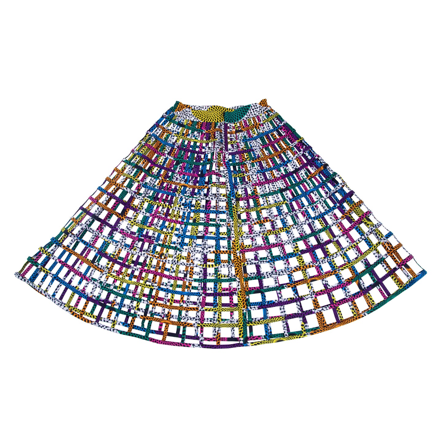 Ankara Grid Weave High-Waist Maxi Skirt