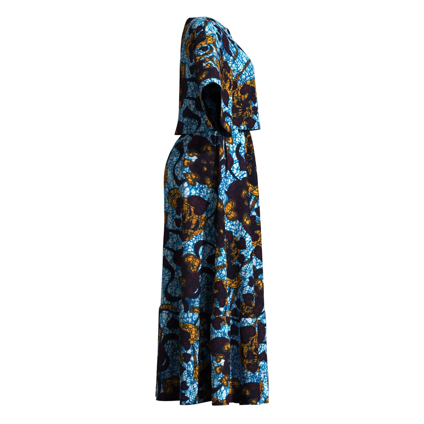 African Print Two Piece Outfit Women Notch Neck Crop Top & Tiered Maxi Skirt Set High Waist Slimming Matching Suit