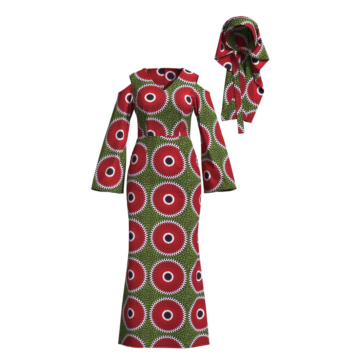 African Print High Waist Pleated Cold Shoulder Party Dress