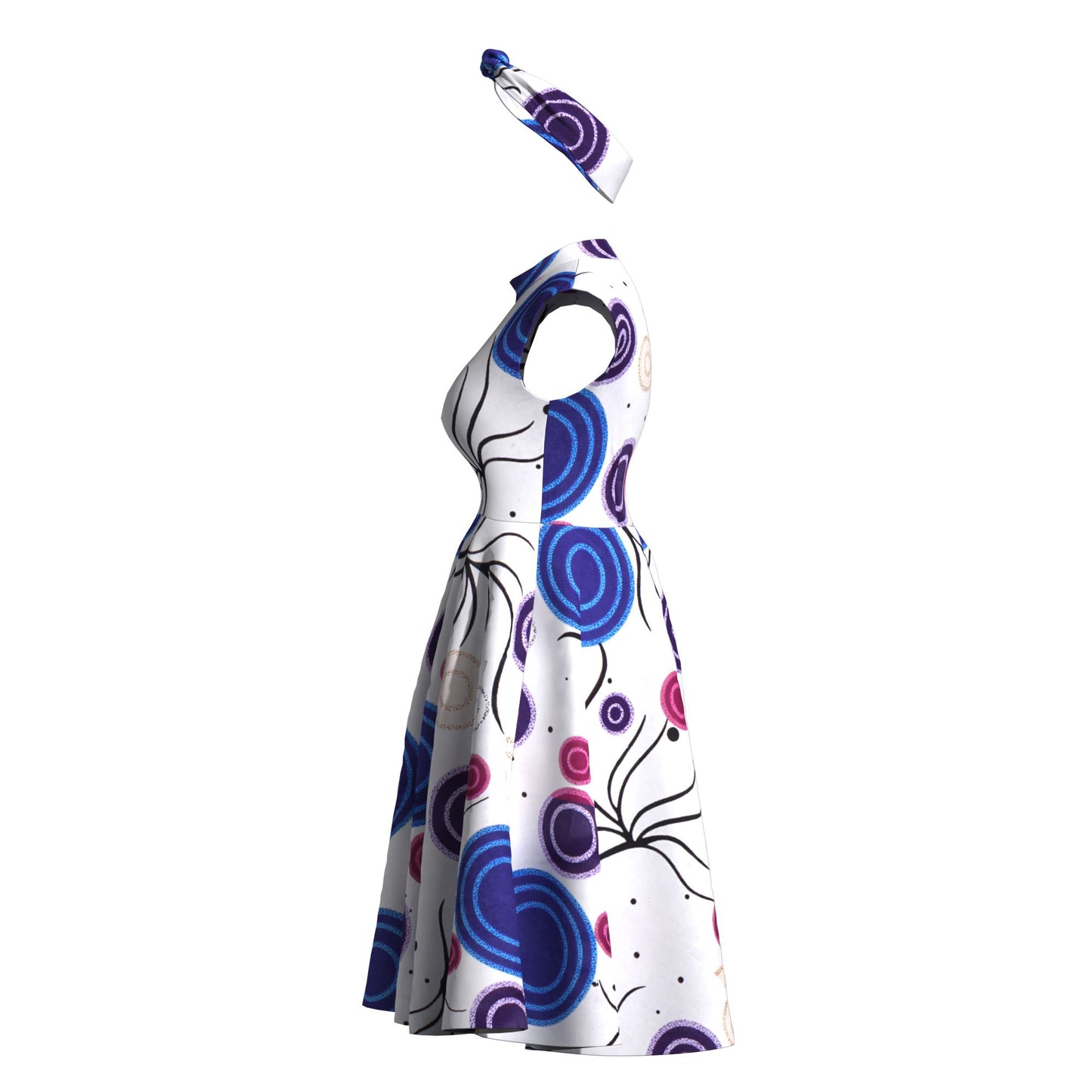Ankara Print High Neck Sleeveless Midi Dress with Headband