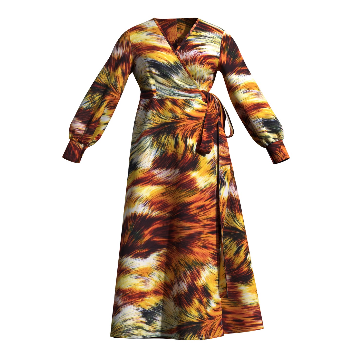 African Print Wrap Maxi Dress with Waist Tie