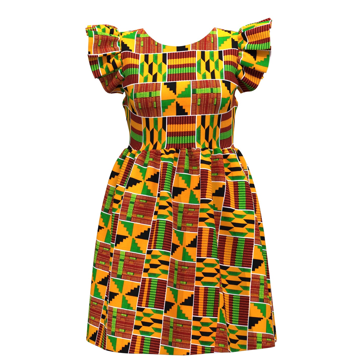 African Print Pleated Sleeve Tie-Back Backless Dress