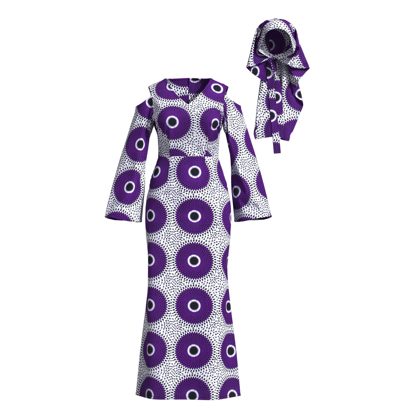 African Print High Waist Pleated Cold Shoulder Party Dress