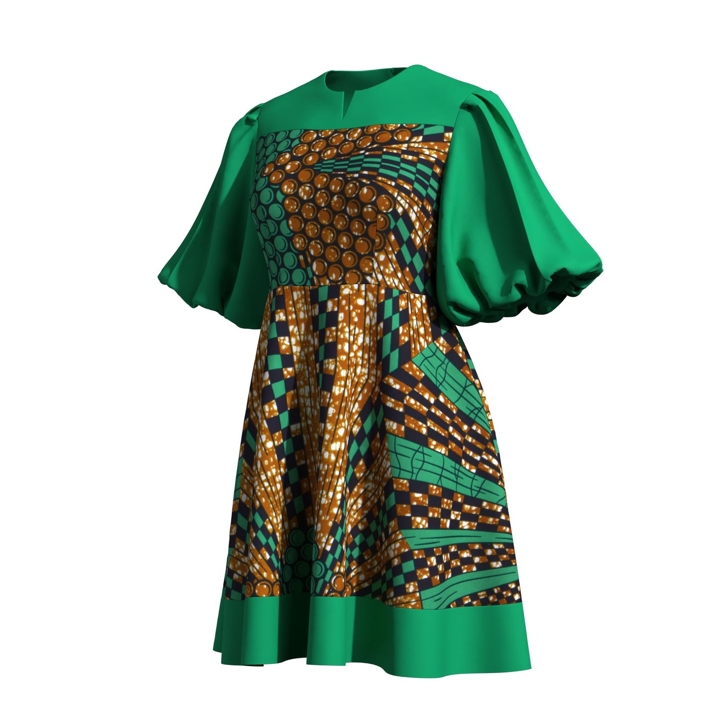 High Waist African Ankara Print Color Block Dress