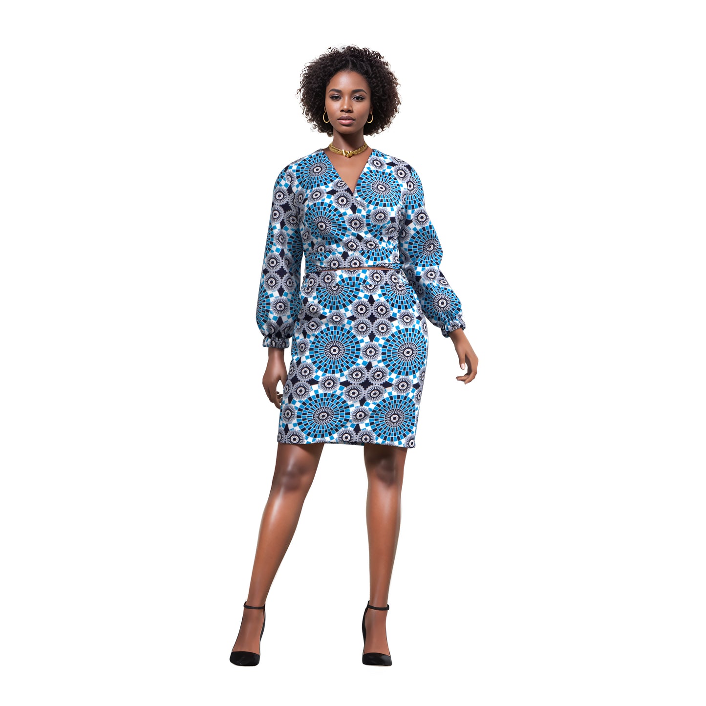 African Print Wrap Tie Top & Bodycon Mini Skirt Two Piece Outfit