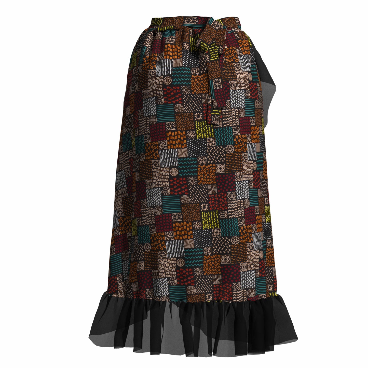 African Wax Print Fringe Wrap Skirt & Shawl
