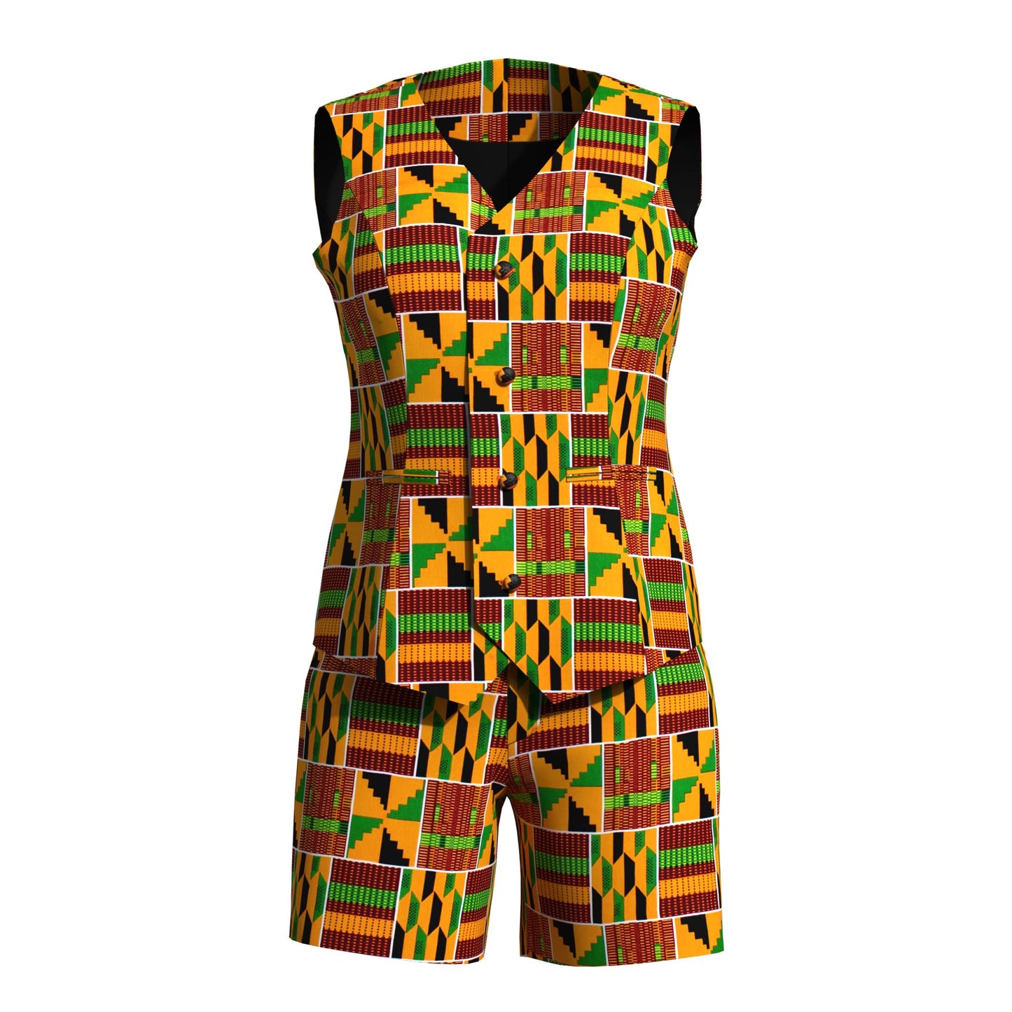 African Print Sleeveless Blazer and Shorts Co-Ord Set