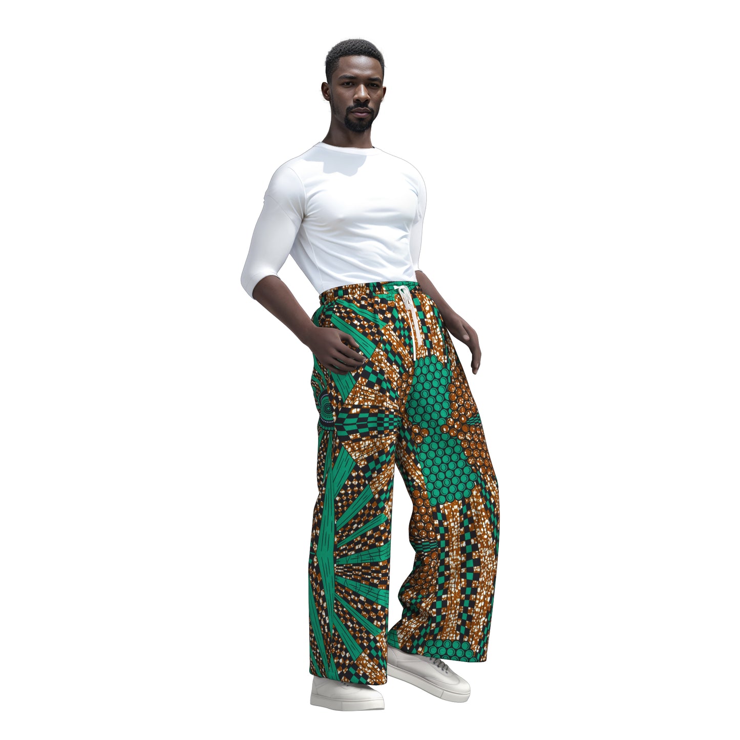 African Print Drawstring Waist Wide Leg Pants