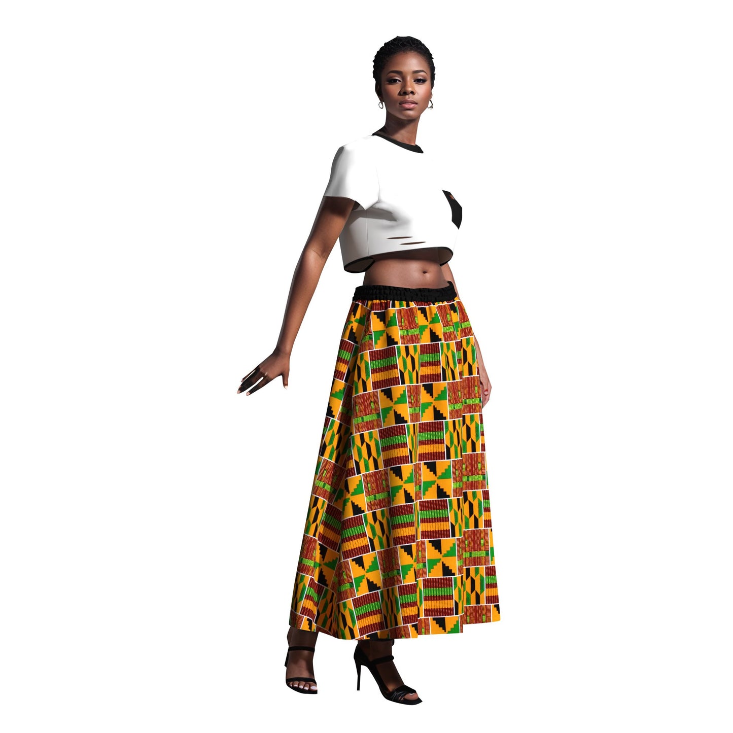 African Classic Print Comfort Elastic Waist Long Skirt