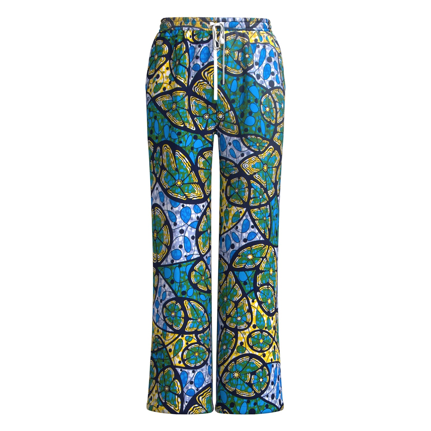 African Print Drawstring Waist Wide Leg Pants
