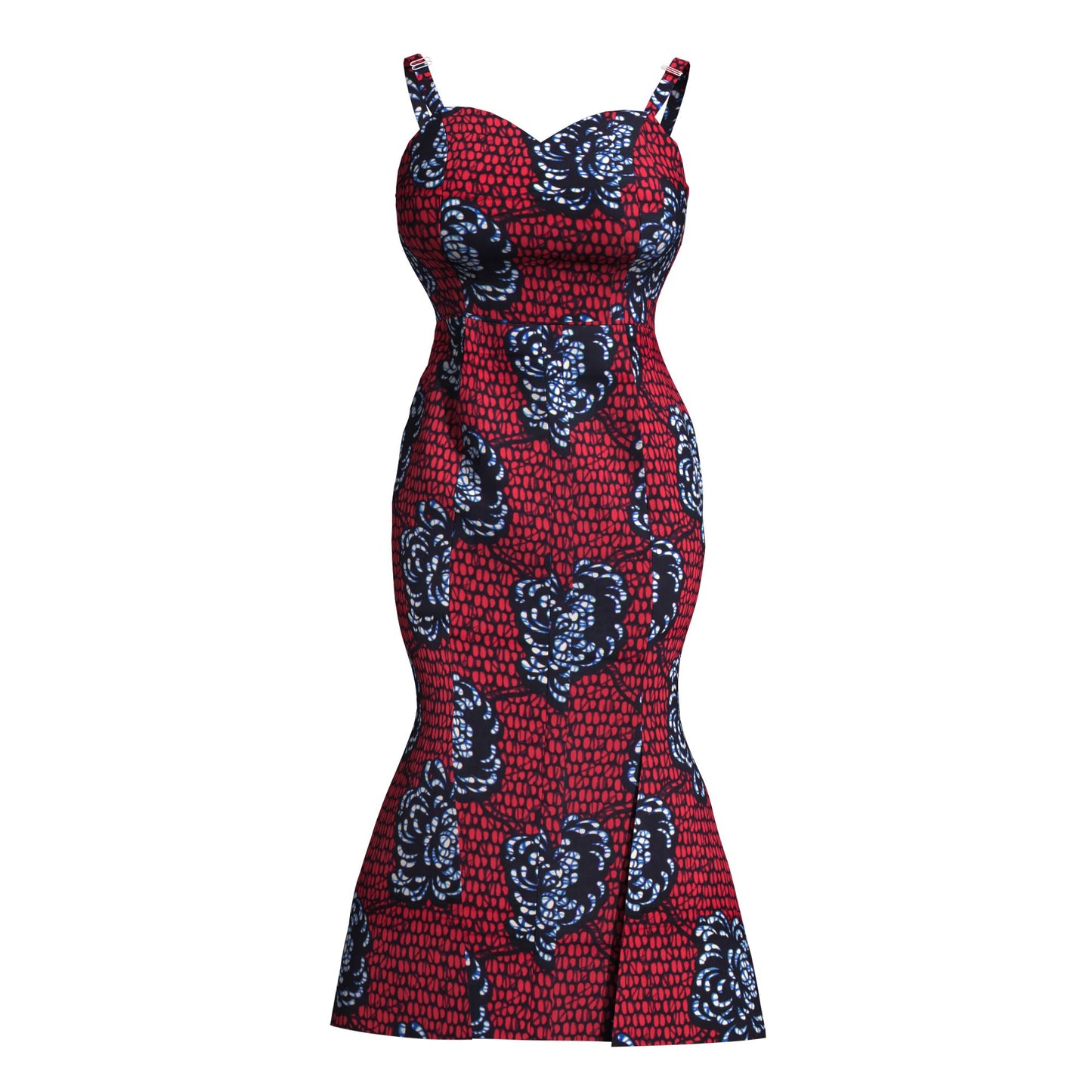 Ankara Print Sweetheart Neck Bodycon Midi Dress with Slit