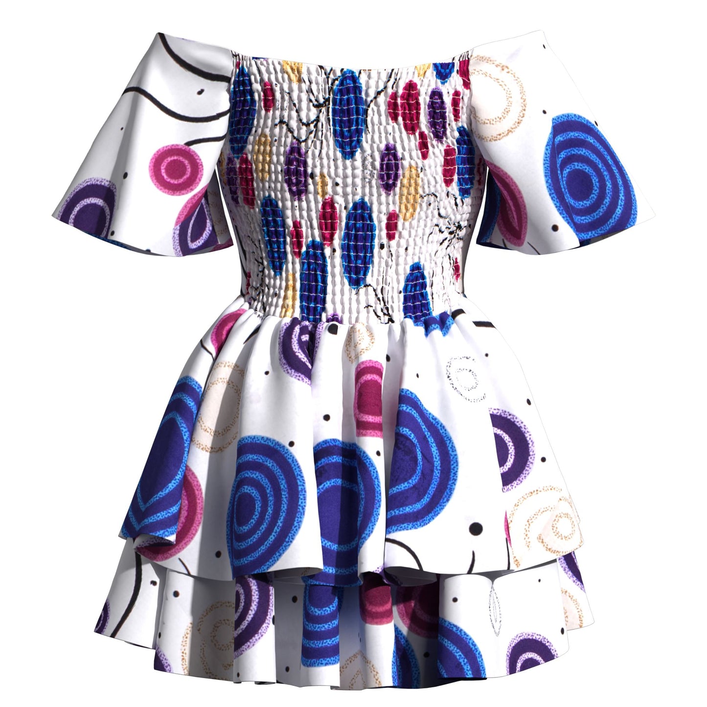 African Print Flowy Off-Shoulder Tiered Mini Dress for Women