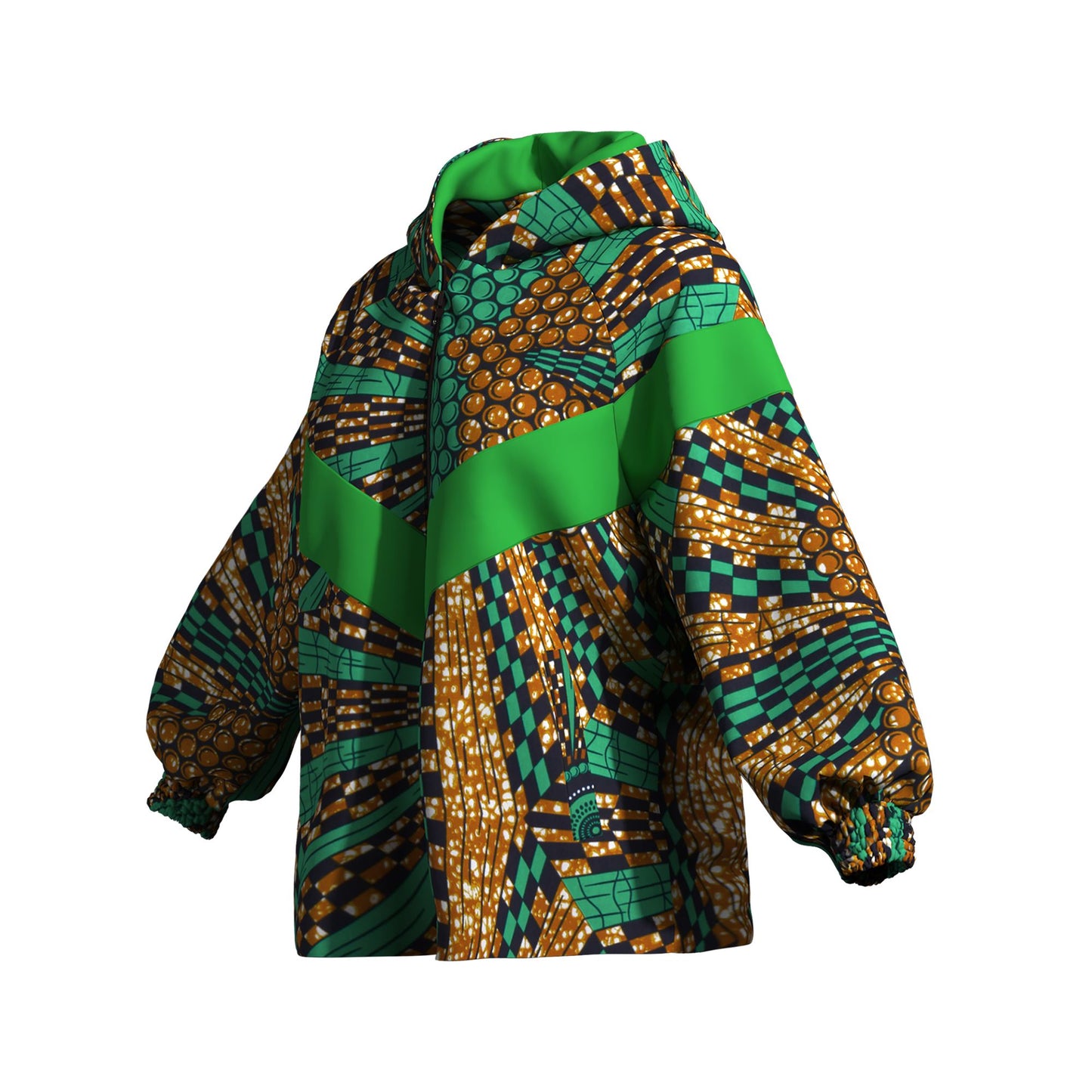 Afrocentric Zip-Up Hoodie with Color Block Accen